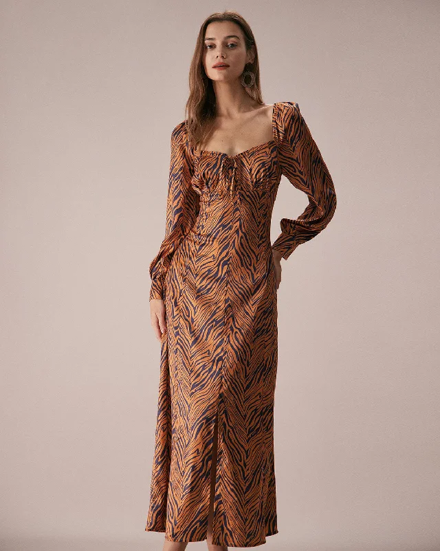 Girl Style The Brown Sweetheart Neck Zebra Maxi Dress