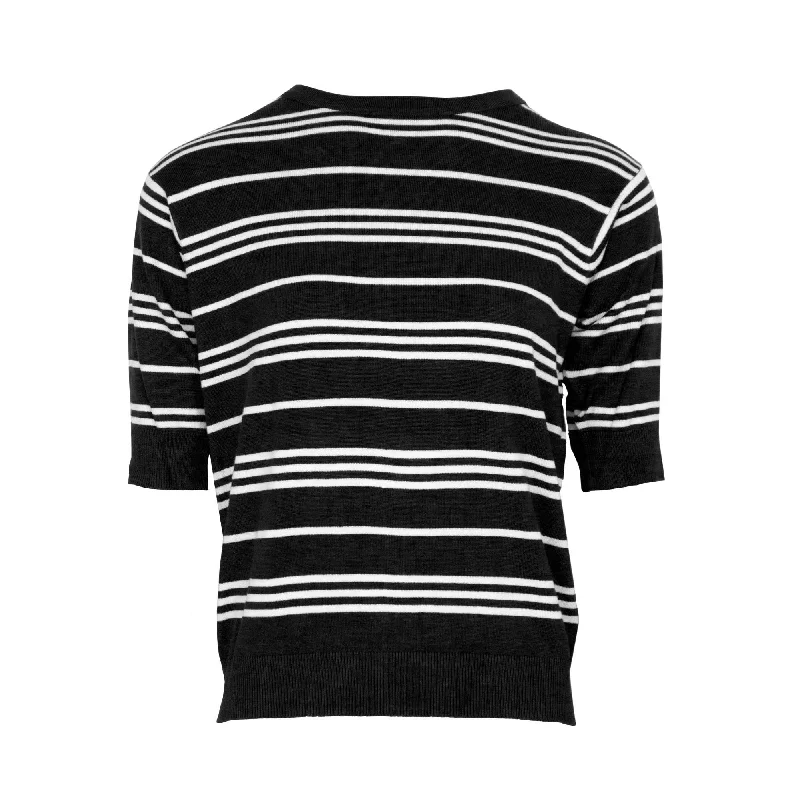Relaxed Wear Plaited ¾ Sleeve Stripe Top - Black & White
