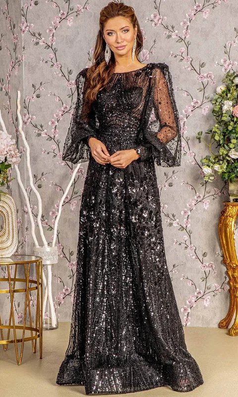 Minimal Style GLS by Gloria GL3497 - Illusion Puff Sleeves Evening Dress