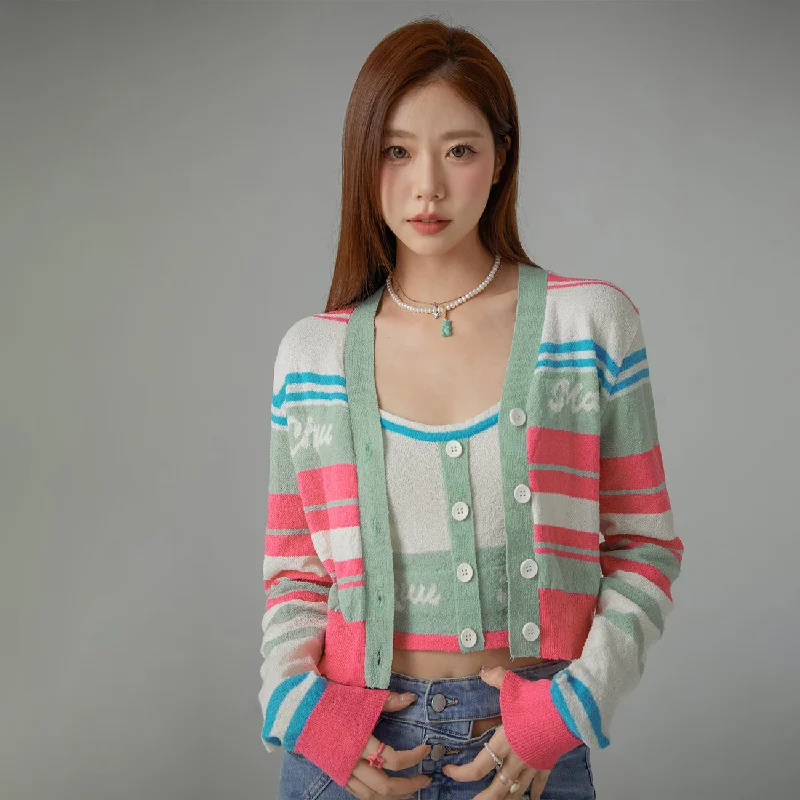 High-end Design Striped Knit Cardigan