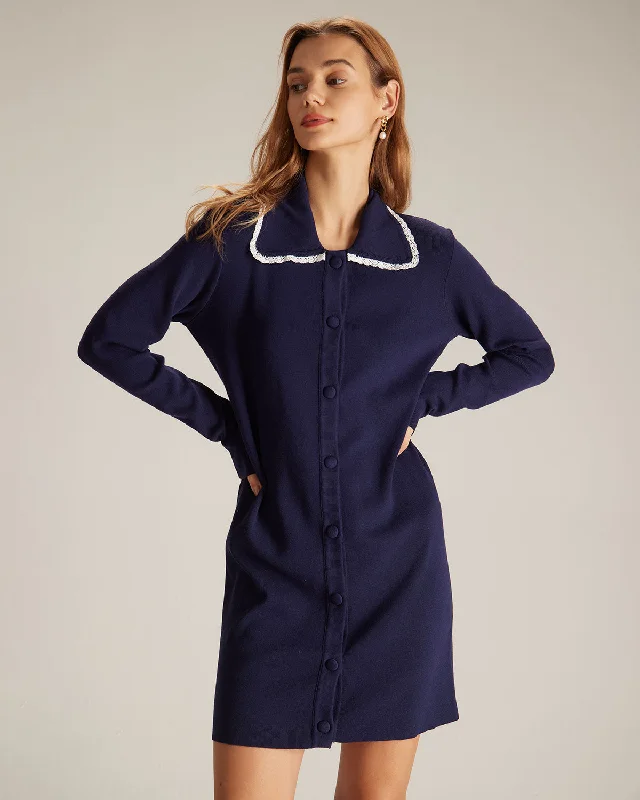 Comfortable And Versatile The Navy Peter Pan Collar Sweater Mini Dress