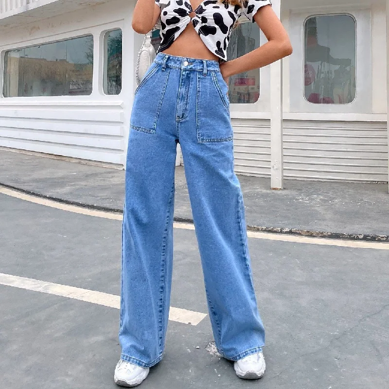 Relaxed Style Solid Color High Waist Loose Wide Leg Pants Straight Denim Trousers Wholesale Women Jeans Relaxed Style Solid Color High Waist Loose Wide Leg Pants Straight Denim Trousers Wholesale Women Jeans