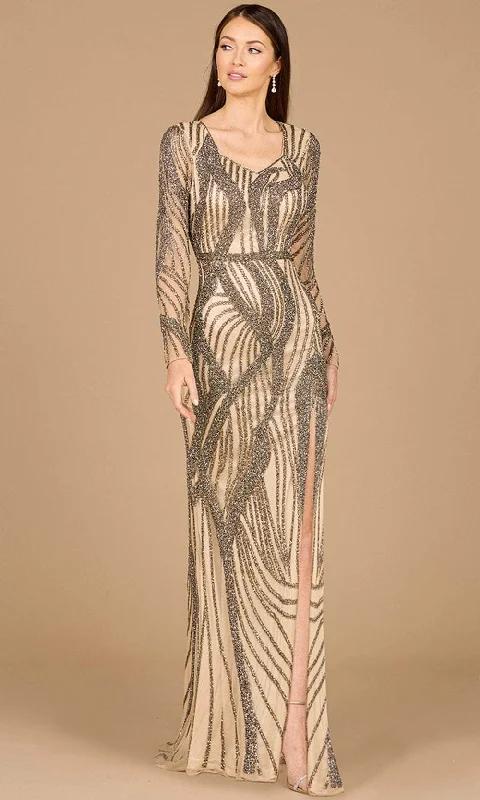 High-quality fabrics Lara Dresses 29165 - Beaded Long Sleeve Gown with Slit