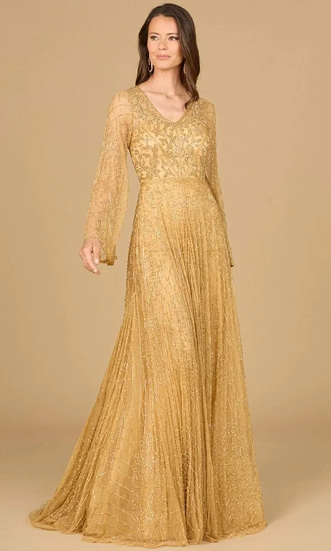 Sports Zipper Style Lara Dresses 29115 - Flare Sleeve Embellished Gown