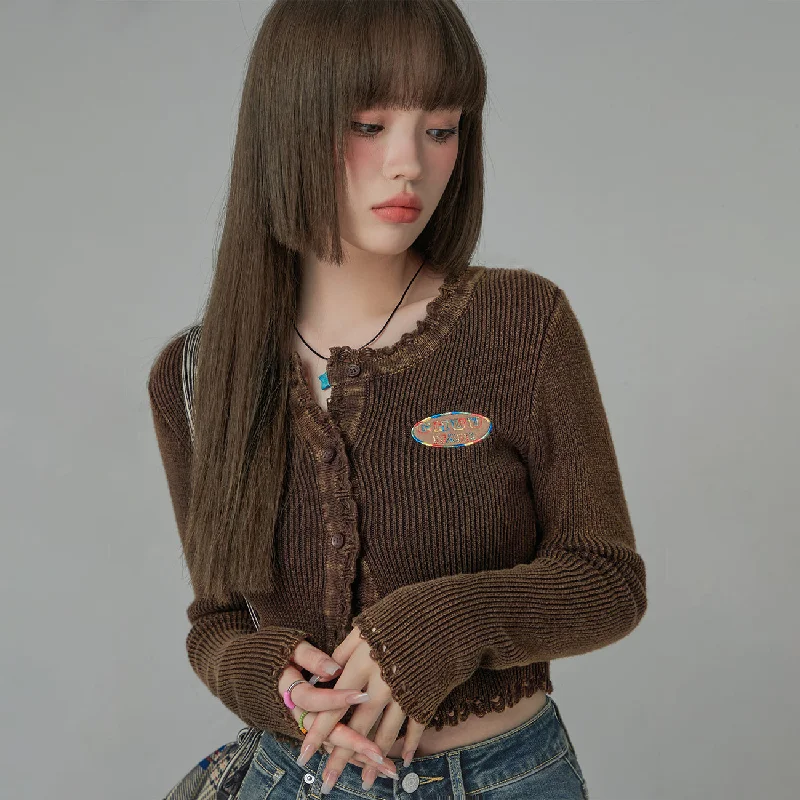 Classic Items Fill Hem Ribbed Crop Cardigan