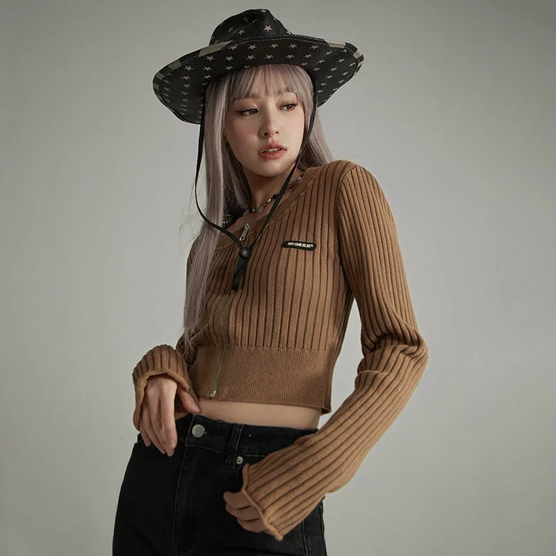 Fashion Must-have Zip-Up Cropped Knit Cardigan