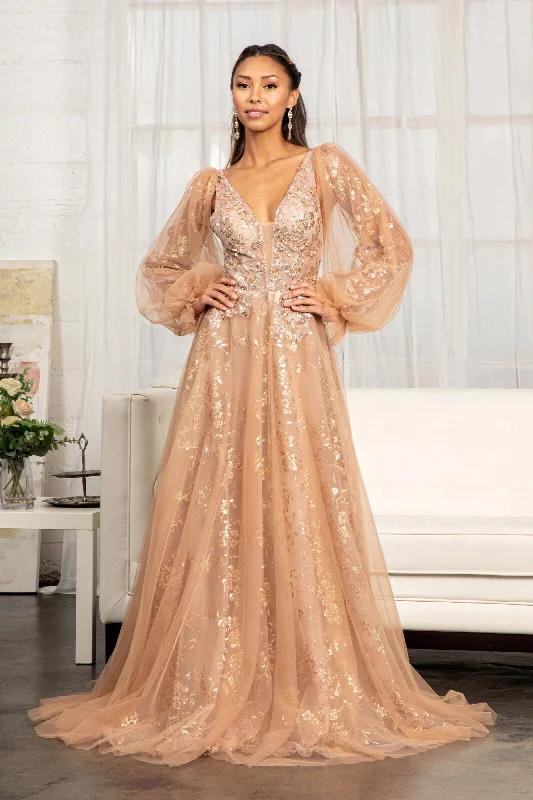 Elegant Style GL3001 GLS by Gloria - Sheer Bodice Sequin A-Line Gown - Special Occasion/Curves Elegant Style GL3001 GLS by Gloria - Sheer Bodice Sequin A-Line Gown - Special Occasion/Curves