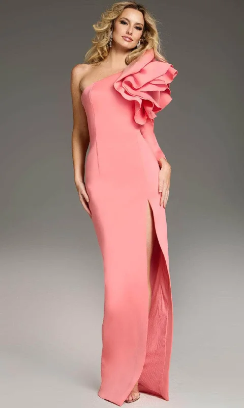 Sports Comfort Style Jovani 38928 - High Slit Ruffled Sleeve Prom Gown