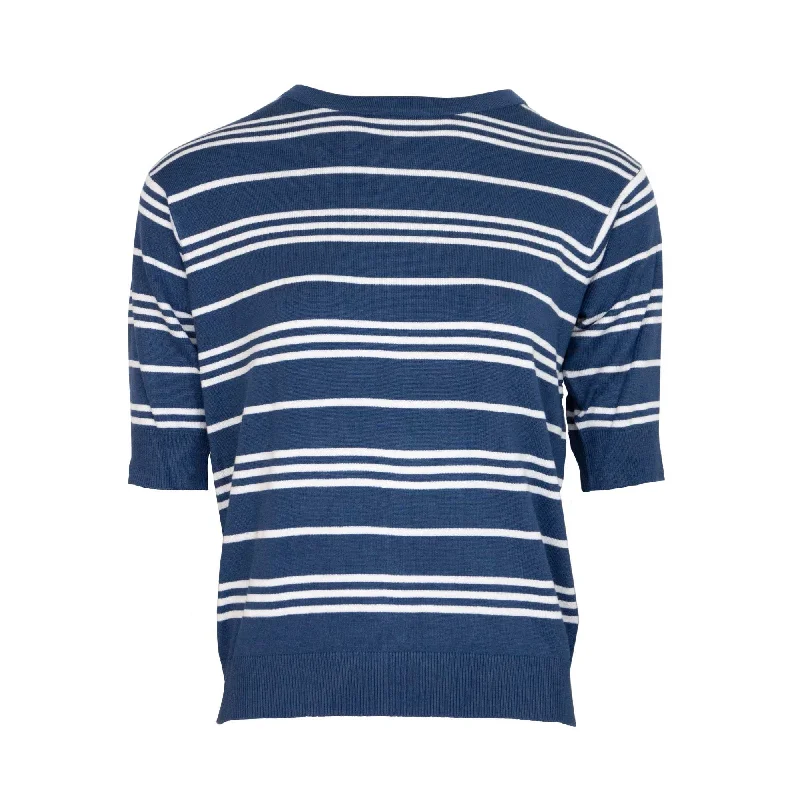 Timeless Comfort Plaited ¾ Sleeve Stripe Top - Navy & White