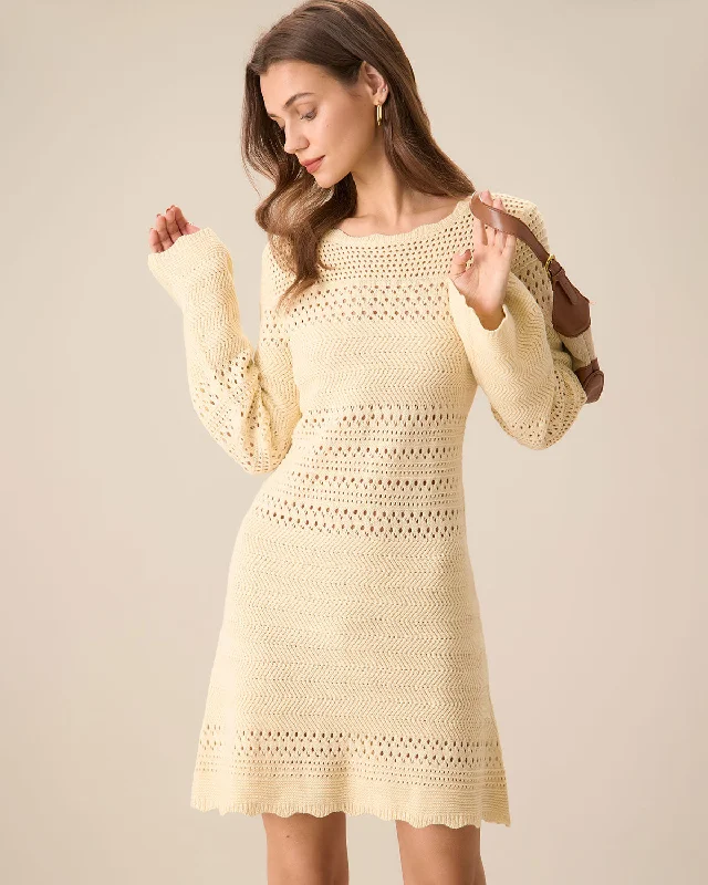 Carefree Women's Apricot Cutout Knitted Sweater Dress