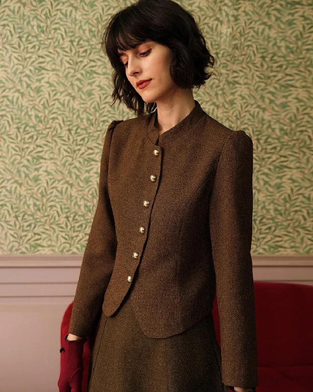 Fashion Style The Solid Retro Single-breasted Tweed Jacket