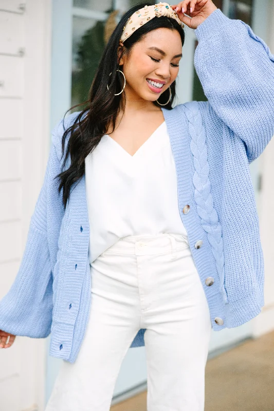 Printed pattern In Full Support Baby Blue Cable Knit Cardigan