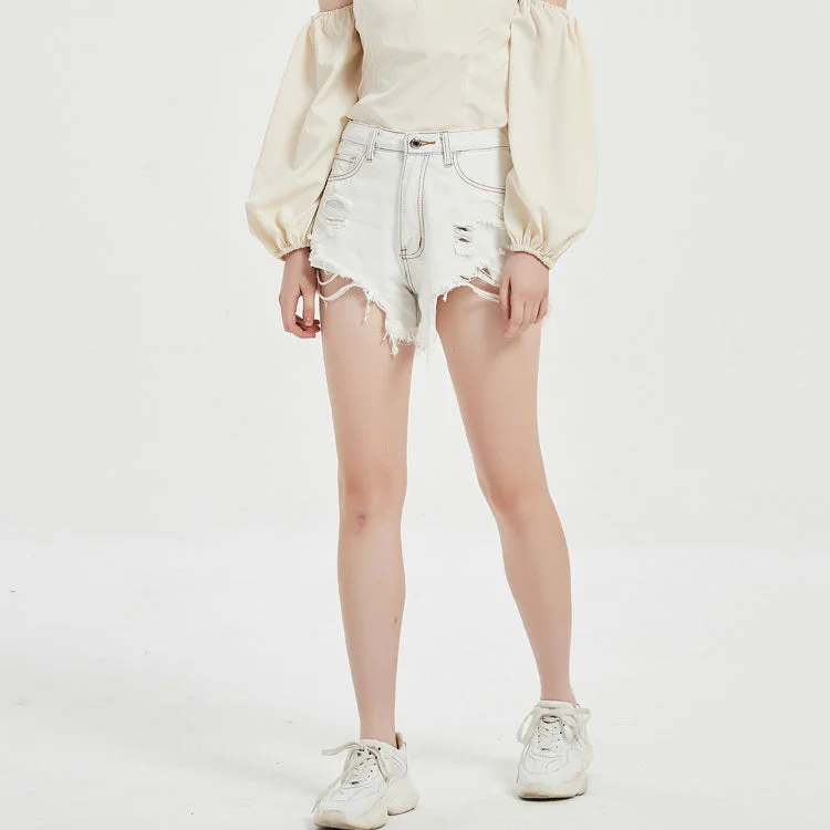 Modern Comfort White Women'S Trendy Ripped Jeans High Waist Slim Wholesale Denim Shorts