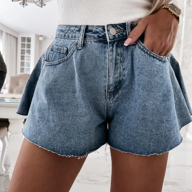 Classic Items Fashion High Waist Denim Shorts Wide Legs Solid Color Short Pants Wholesale Clothing For Women Classic Items Fashion High Waist Denim Shorts Wide Legs Solid Color Short Pants Wholesale Clothing For Women