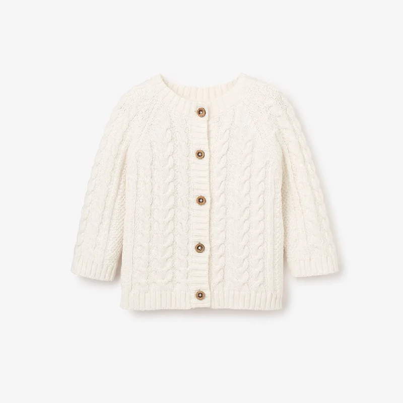 Comfortable Looks Whisper White Horseshoe Cable Knit Baby Cardigan