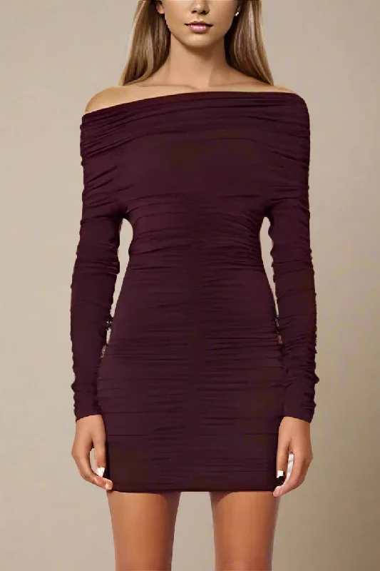 Classic And Versatile Alessandra Long Sleeve Wrap Bodycon Mini Dress - Red Wine