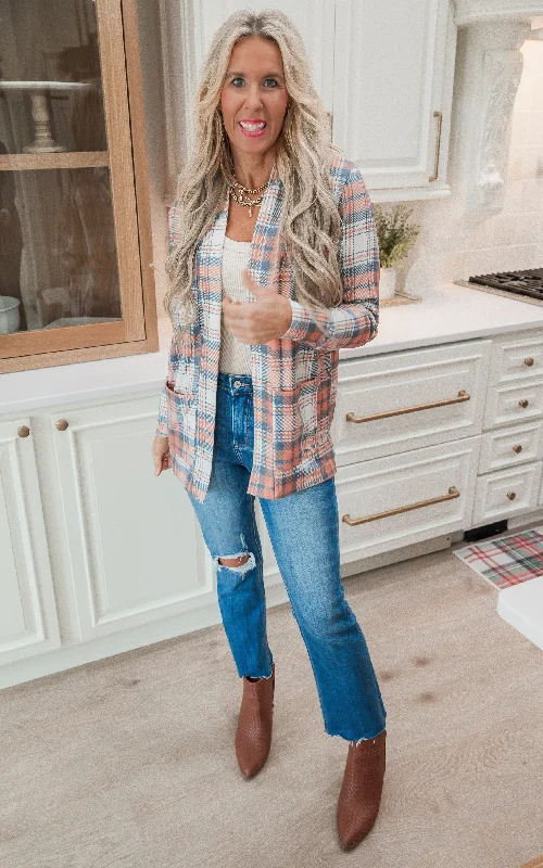 New Design Forever Favorite Plaid Cardigan in Orange Blue Cream #4 | Salty Wave DEAL