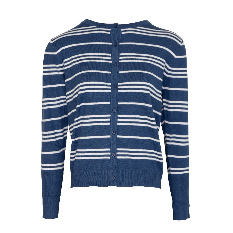 Cozy Chic Plaited Cardigan Stripe  - Navy & White