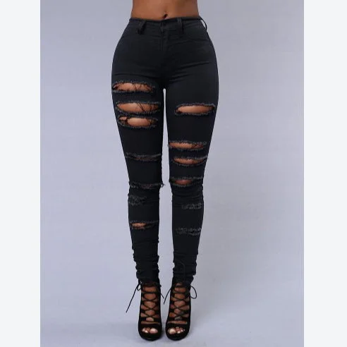 Retro Dress New Women'S Wholesale Spring Sexy Ripped Skinny Jeans SP090335