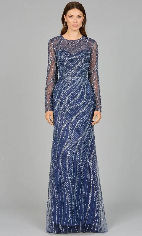 Classic Series Lara Dresses 29039 - Swirl Beaded Long Sleeve Formal Dress
