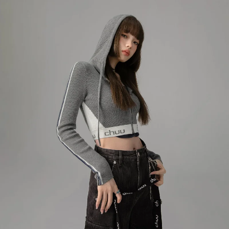 Modernism Knit Hooded Crop Zip-Up Cardigan