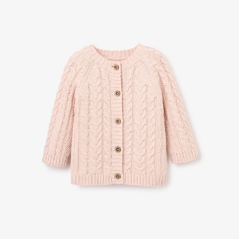 Smart Casuals Pale Pink Horseshoe Cable Knit Baby Cardigan