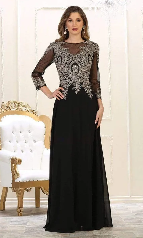 Light And Breathable May Queen - MQ1549 Embroidered Long Sleeve Sheath Dress