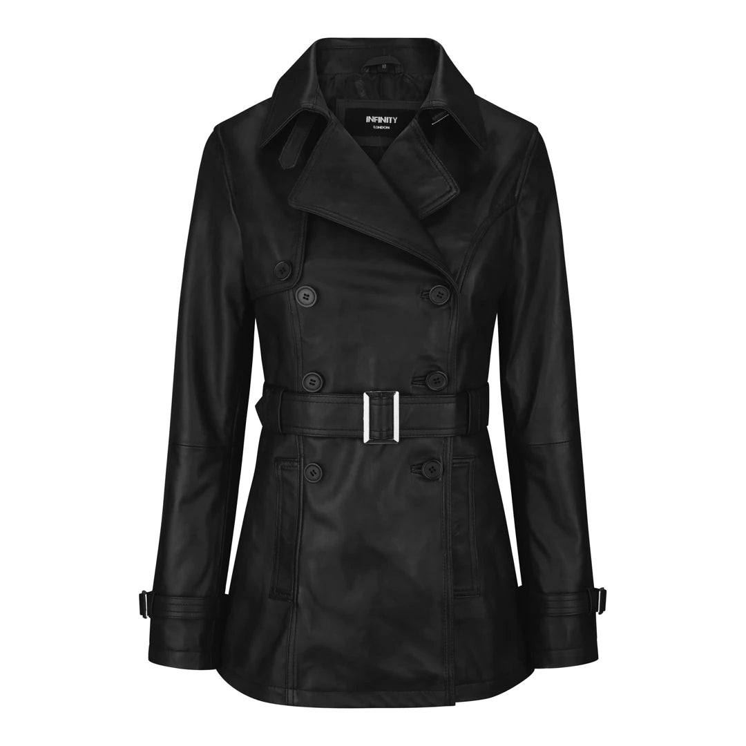 Lazy Home Women's Leather Belted Coat Black Burgundy Green Brown Tan