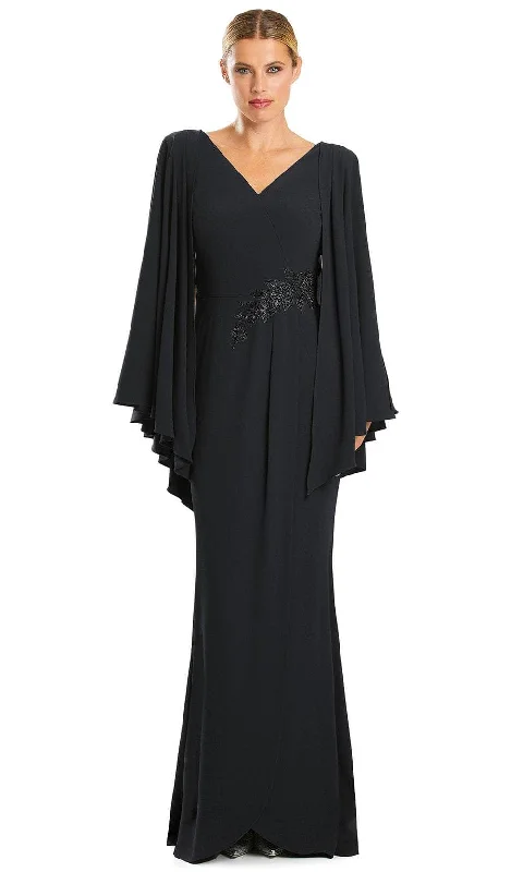 Low-key Luxury Alexander by Daymor 1854F23 - Pleated Cape Sleeve Column Long Dress