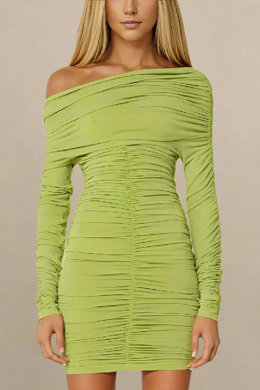 Comfortable And Cold-proof Alessandra Long Sleeve Wrap Bodycon Mini Dress - Pickle Green Comfortable And Cold-proof Alessandra Long Sleeve Wrap Bodycon Mini Dress - Pickle Green