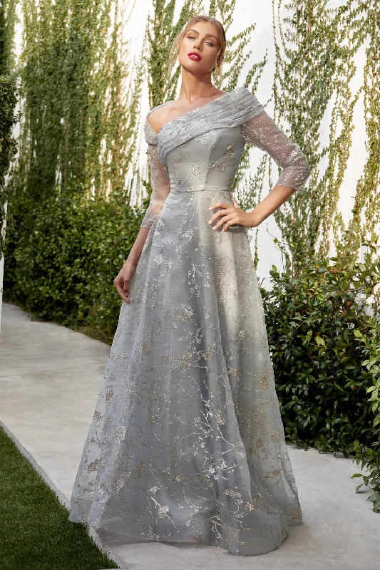 French Style Asymmetrical Long Sleeve Glitter Dress by Andrea & Leo Couture A1030 - Special Occassion French Style Asymmetrical Long Sleeve Glitter Dress by Andrea & Leo Couture A1030 - Special Occassion