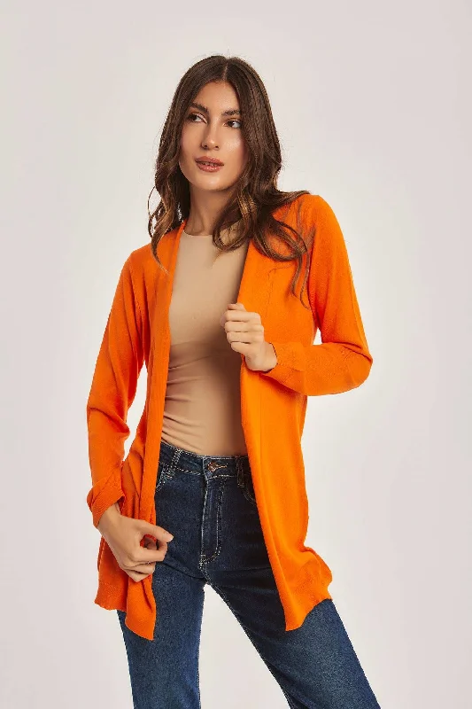 Versatile Comfort Women Regular Fit Cardigan - Celosia Orange