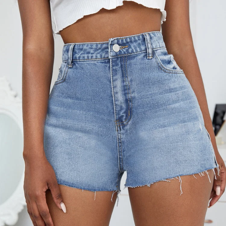 Easygoing Style High Wasit Trimmed Denim Bulk Shorts