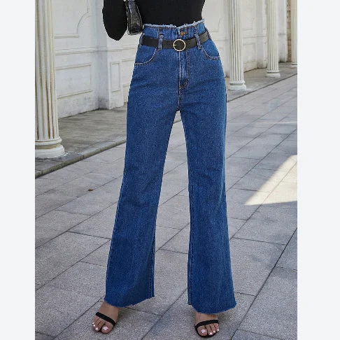 Everyday Comfort Frayed Cut-Off Slim Straight Pants Wholesale Womens Jeans