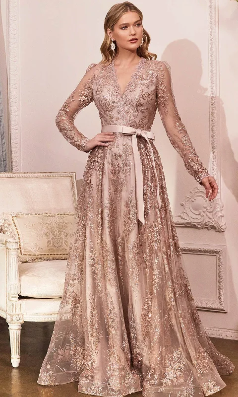 Retro Fashion Cinderella Divine CD233 - Long Sleeve V-neck Gown
