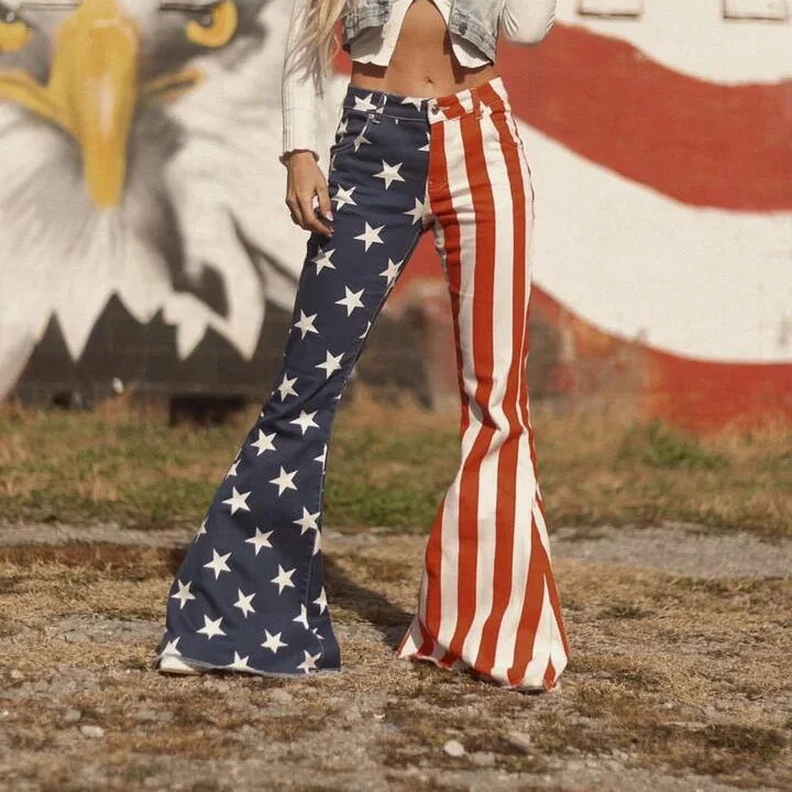 Fashion Expert Slim Fit Tie American Flag Printed Denim Trousers Independence Day Womens Pants Wholesale Flared Jeans Fashion Expert Slim Fit Tie American Flag Printed Denim Trousers Independence Day Womens Pants Wholesale Flared Jeans