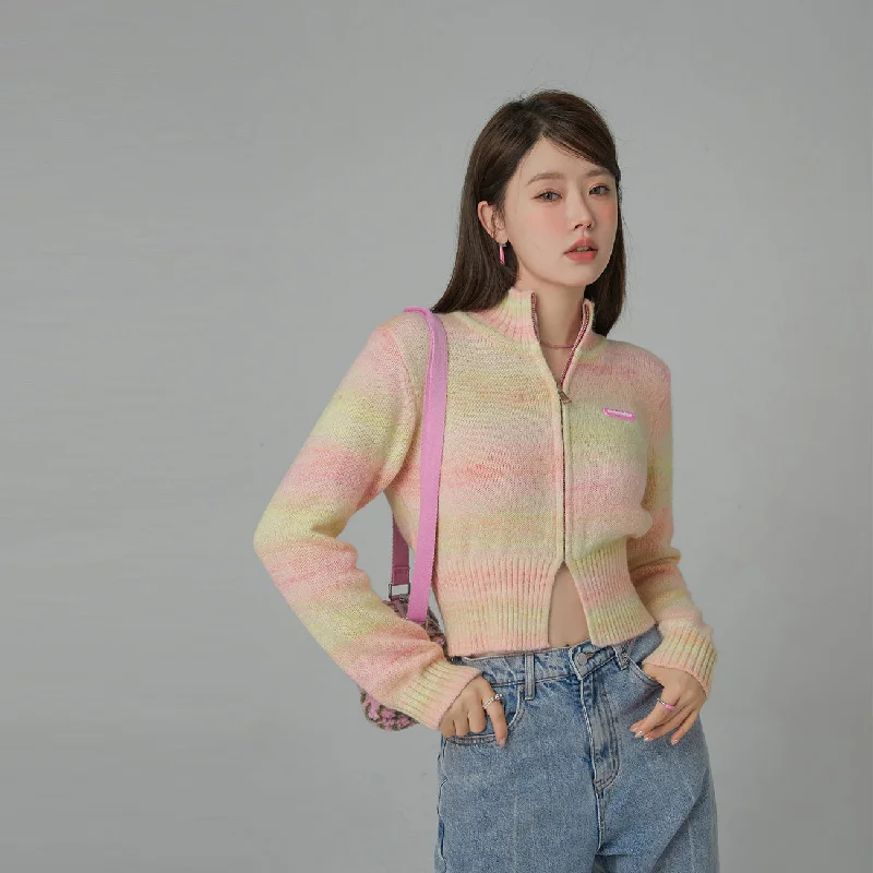 Exclusive Customization High-Neck Pastel Cropped Zip-Up Cardigan