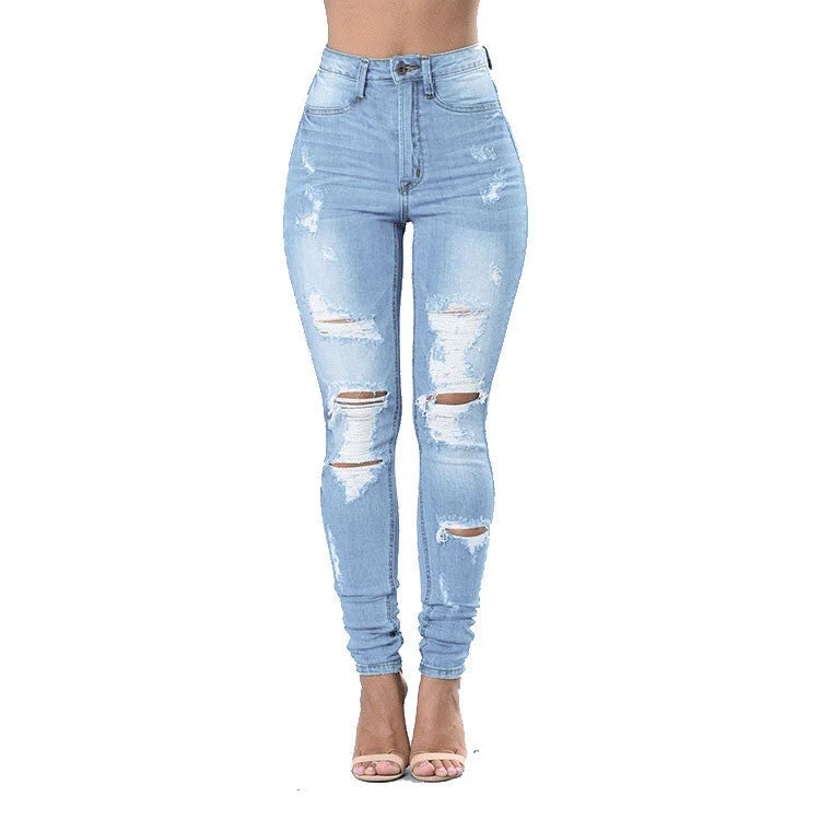 Style Design New Women Spring And Autumn Ripped Skinny Stretch Jeans