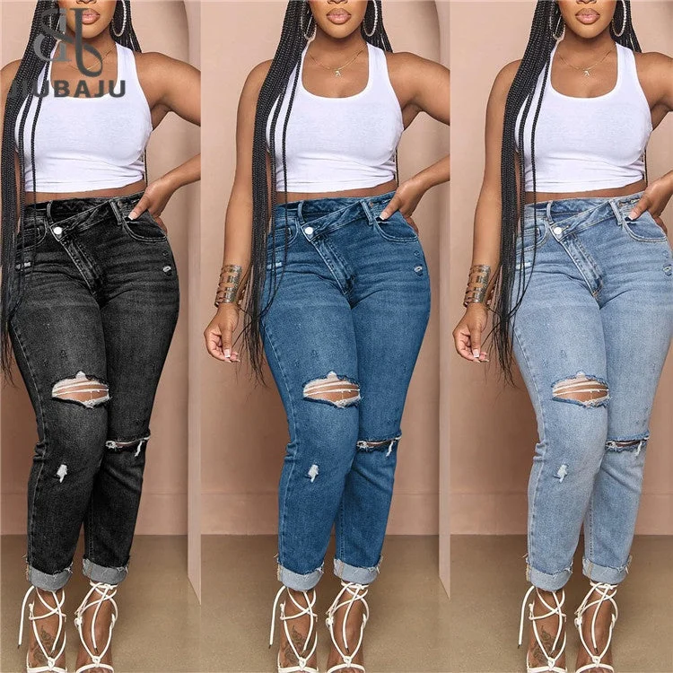 Retro Literary Style Women High Waist Skinny Stretch Ripped Boyfriend Jeans Destroyed Denim Pants Summer Y2K Streetwear Button Skew Penil Pants Retro Literary Style Women High Waist Skinny Stretch Ripped Boyfriend Jeans Destroyed Denim Pants Summer Y2K Streetwear Button Skew Penil Pants