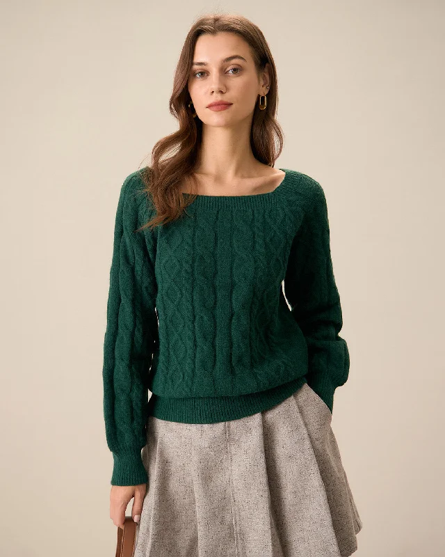 Cute Style Green Romance Cable Knit Crew Sweater