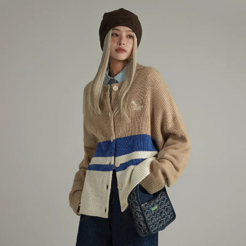 High-end Sense Contrast Stripes Knit Button Cardigan