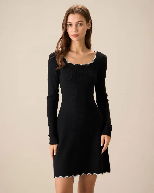 Cool Breeze At Night Women's Black Contrasting Knit Mini Dress