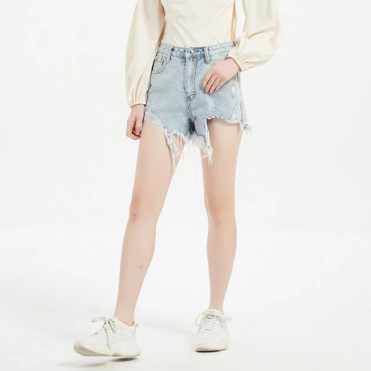 Cozy Look Summer High Waist Ripped Cutout Design Hot Pants Wholesale Denim Shorts