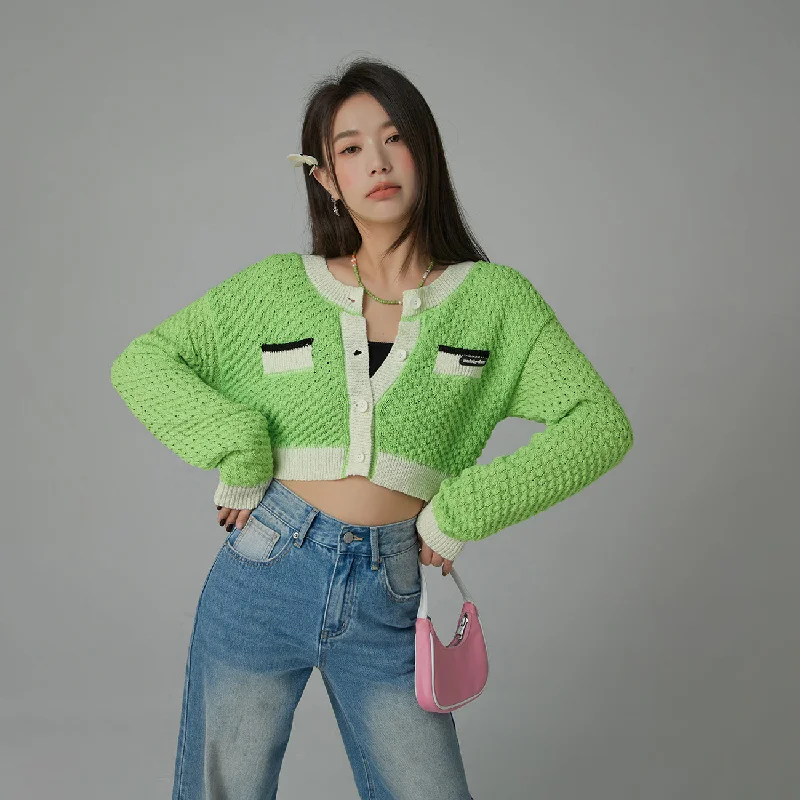 High Street Series Button Color Crop Cardigan