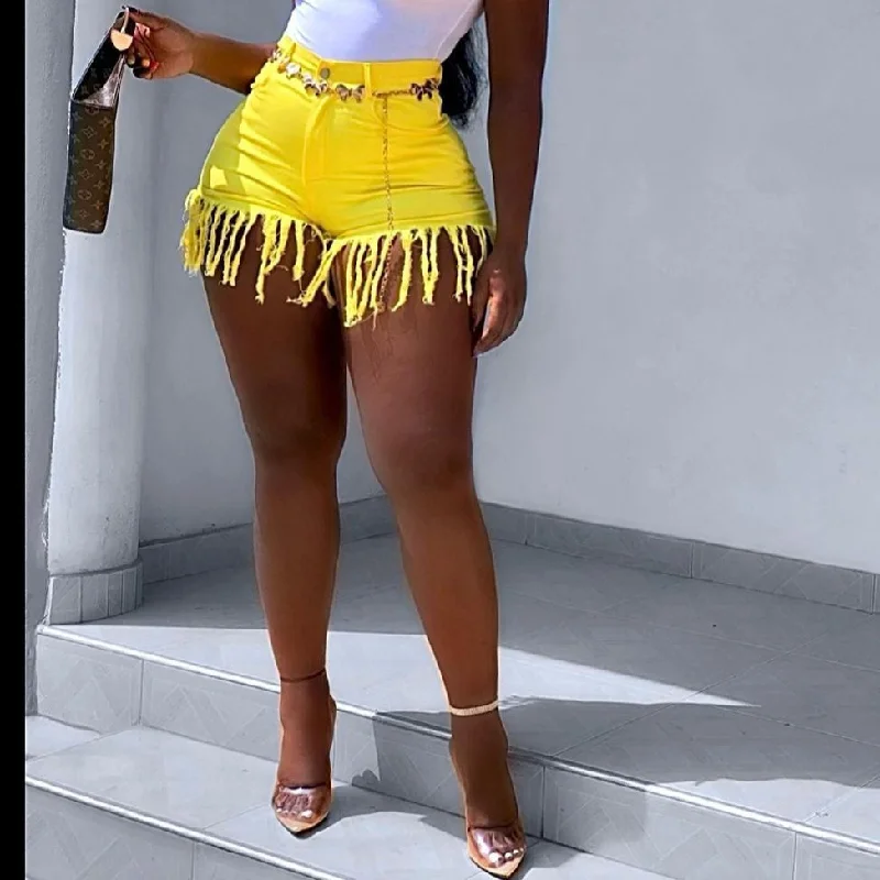 Easy Style Fringe Trim Hot Wholesale High Waisted Jean Shorts
