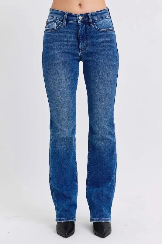 Warm Wear Judy Blue Full Size Run Mid-Rise Bootcut Jeans with Thermal Lining