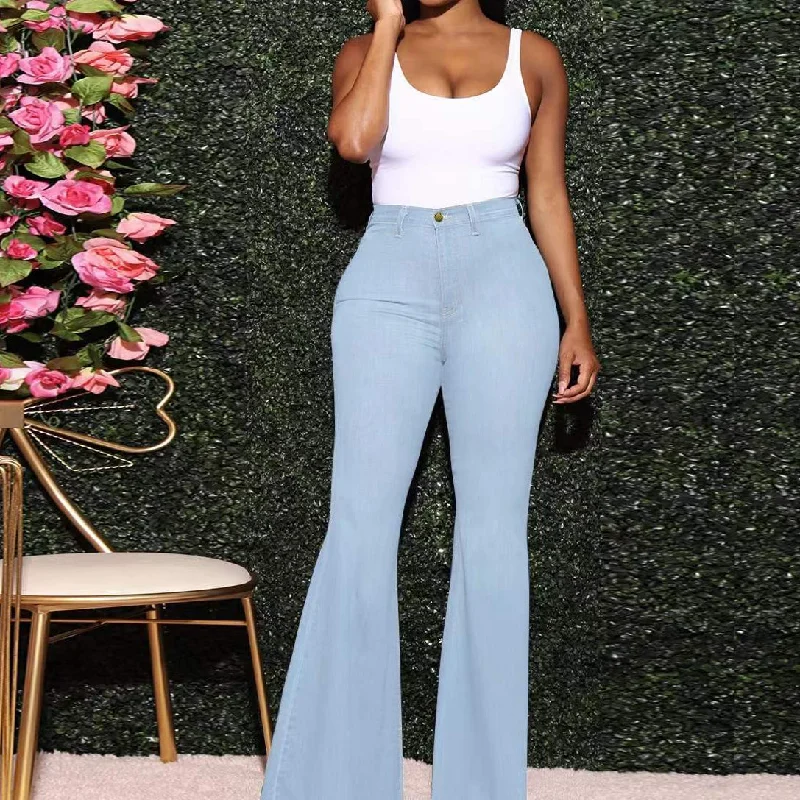 Soft Style Fashion Long Trousers Flares Denim Pant Wholesale Womens Jeans