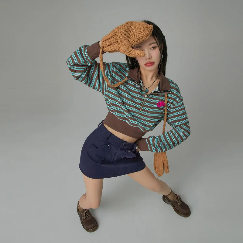 Classic Design Get Funky Striped Crop Zip Cardigan
