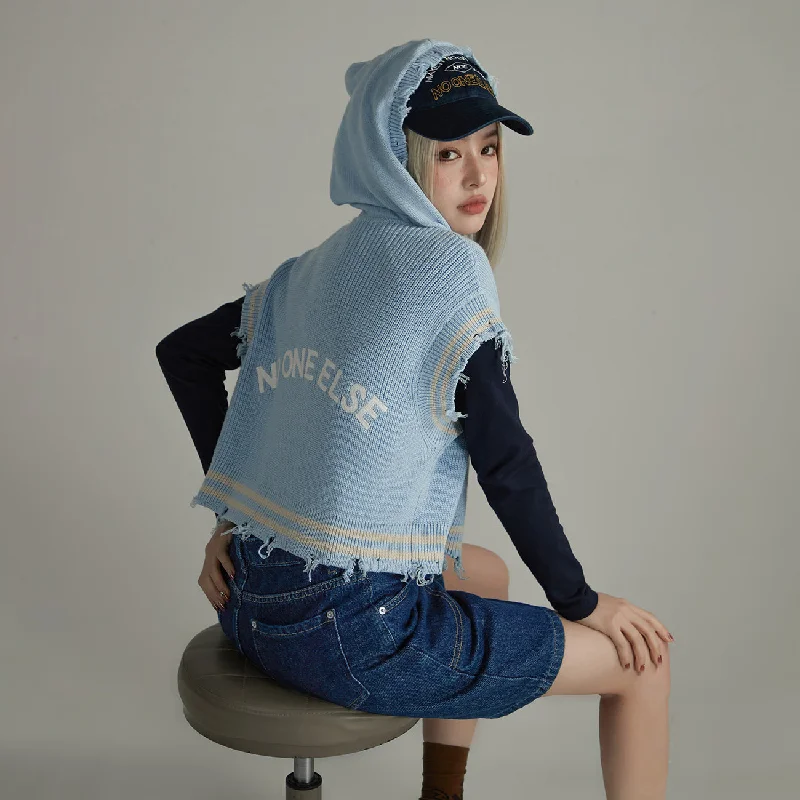 Luxury Customization Raw Hem Buttoned Hooded Vest Cardigan