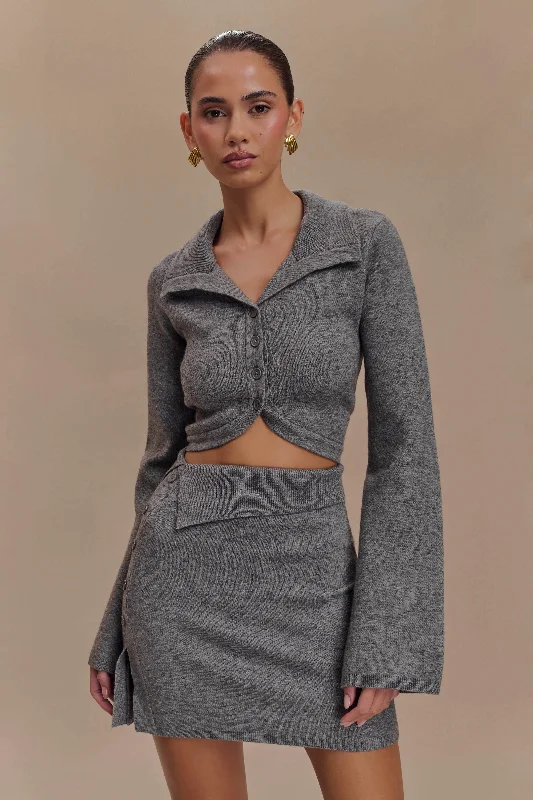 Comfort Fit Annabelle Knit Curved Hem Cardigan - Charcoal